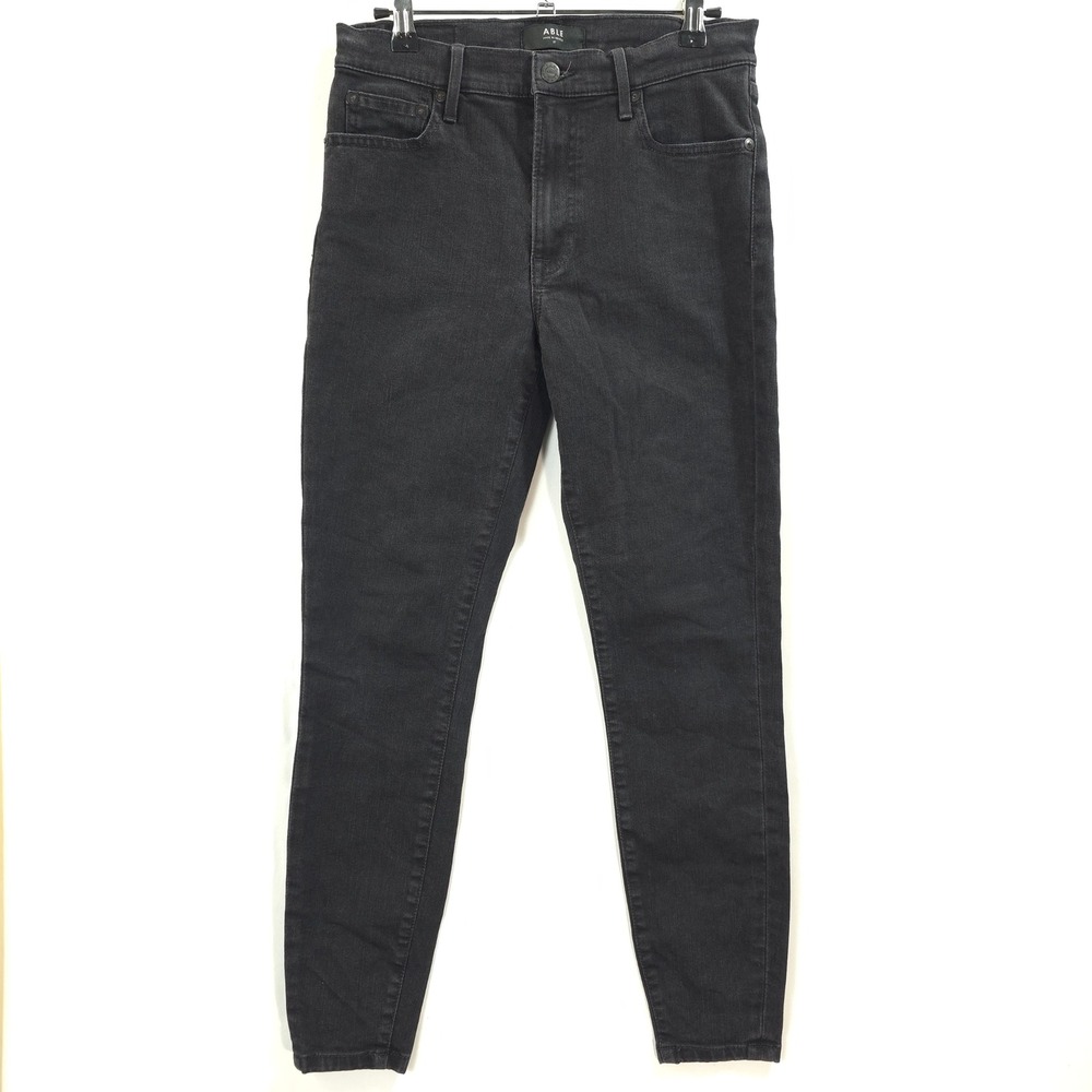 ABLE High Rise Skinny Jeans Washed Black Women 27 Minimalist Chic Streetwear